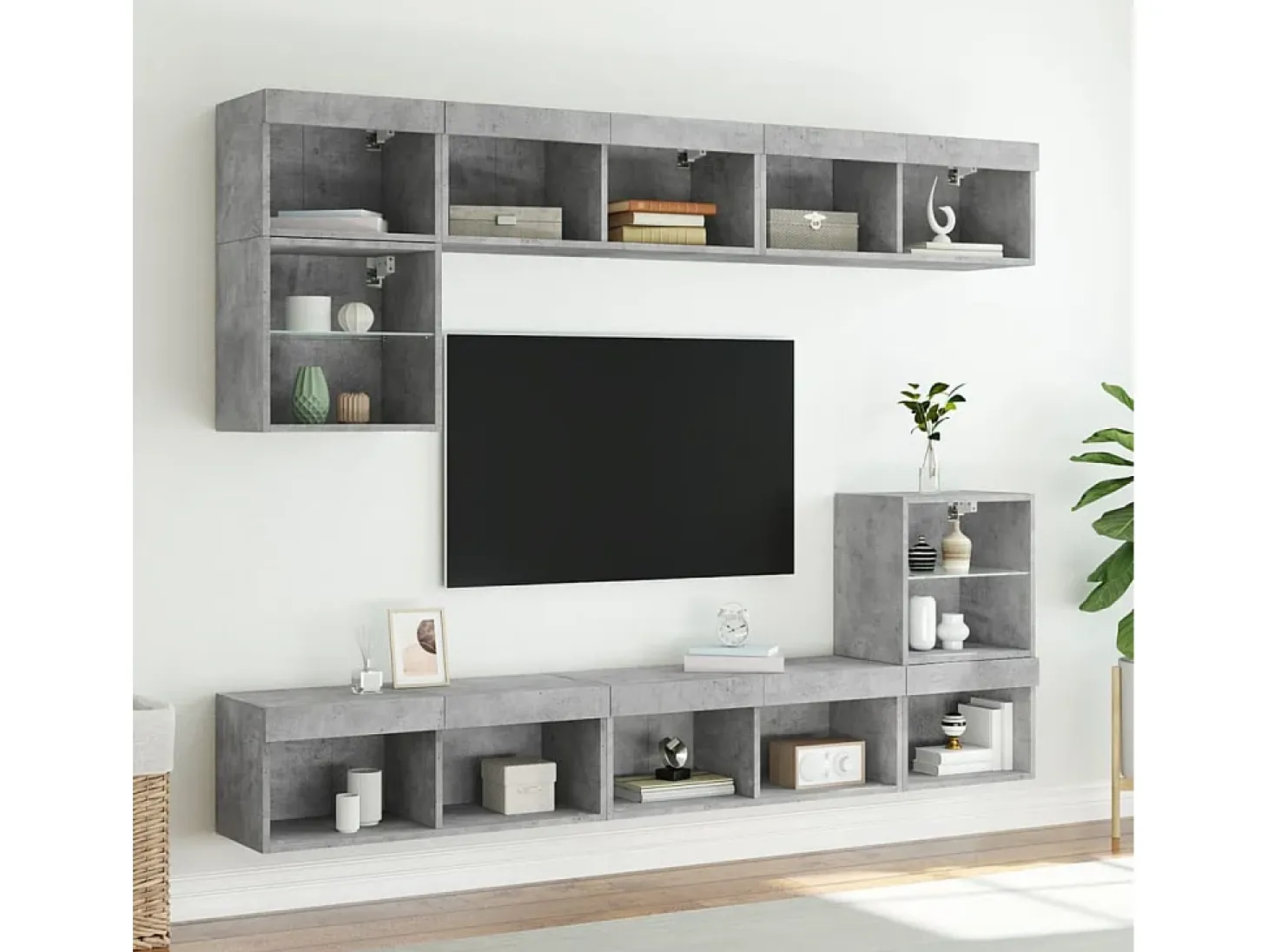 2 uds Muebles TV con luces LED gris hormigón 80x30x30 cm YOE11388