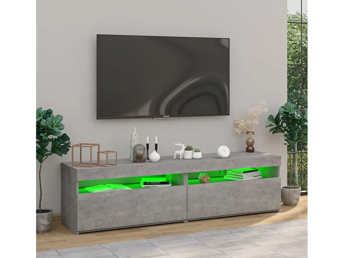 2 unidades gris hormigón 75x35x40cm YOE21354 Muebles TV con luces LED