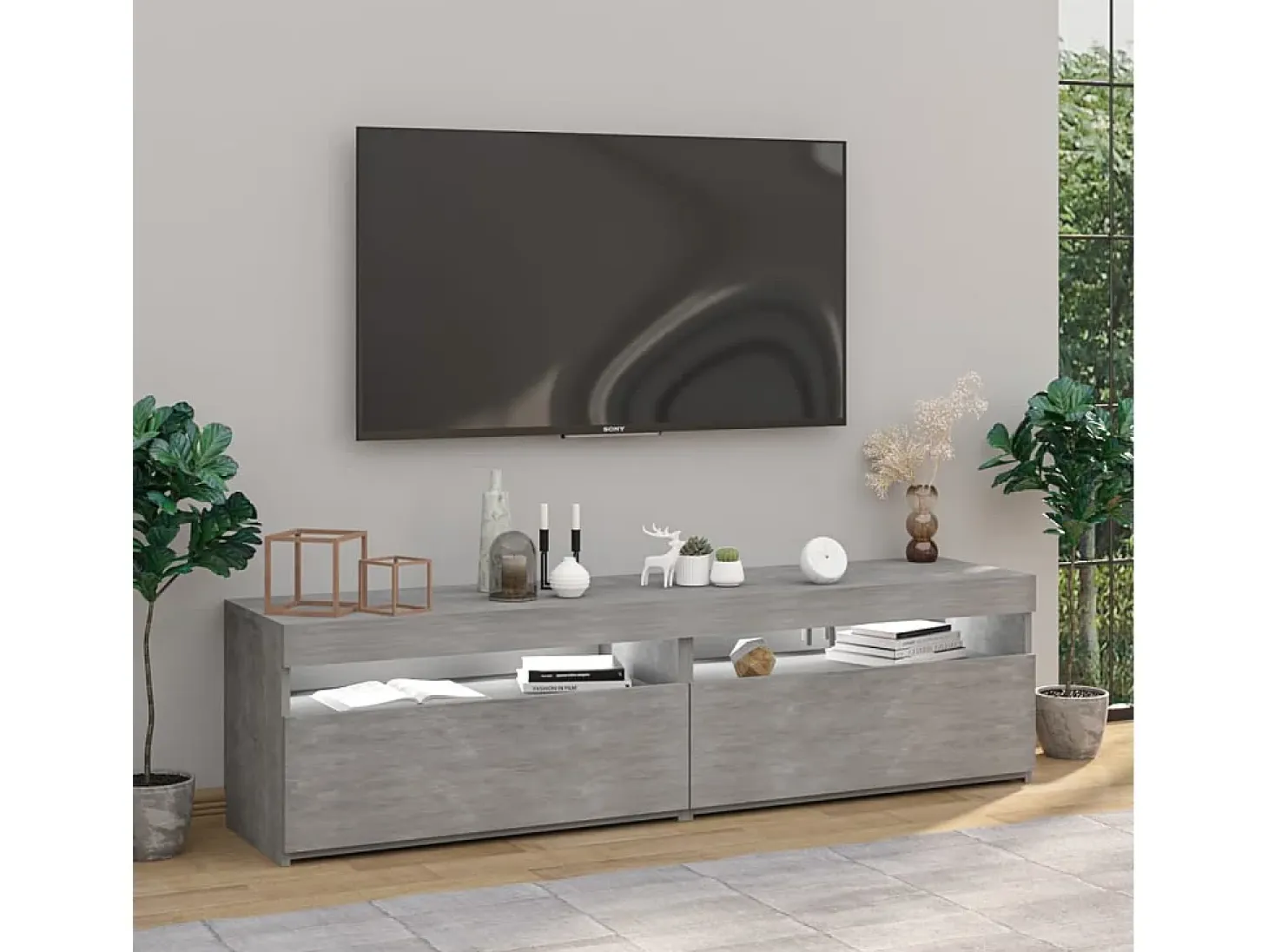 2 unidades gris hormigón 75x35x40cm YOE21354 Muebles TV con luces LED