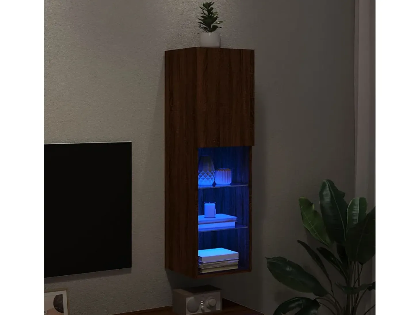 Almar Mueble para TV con luces LED roble marrón 30,5x30x102 cm