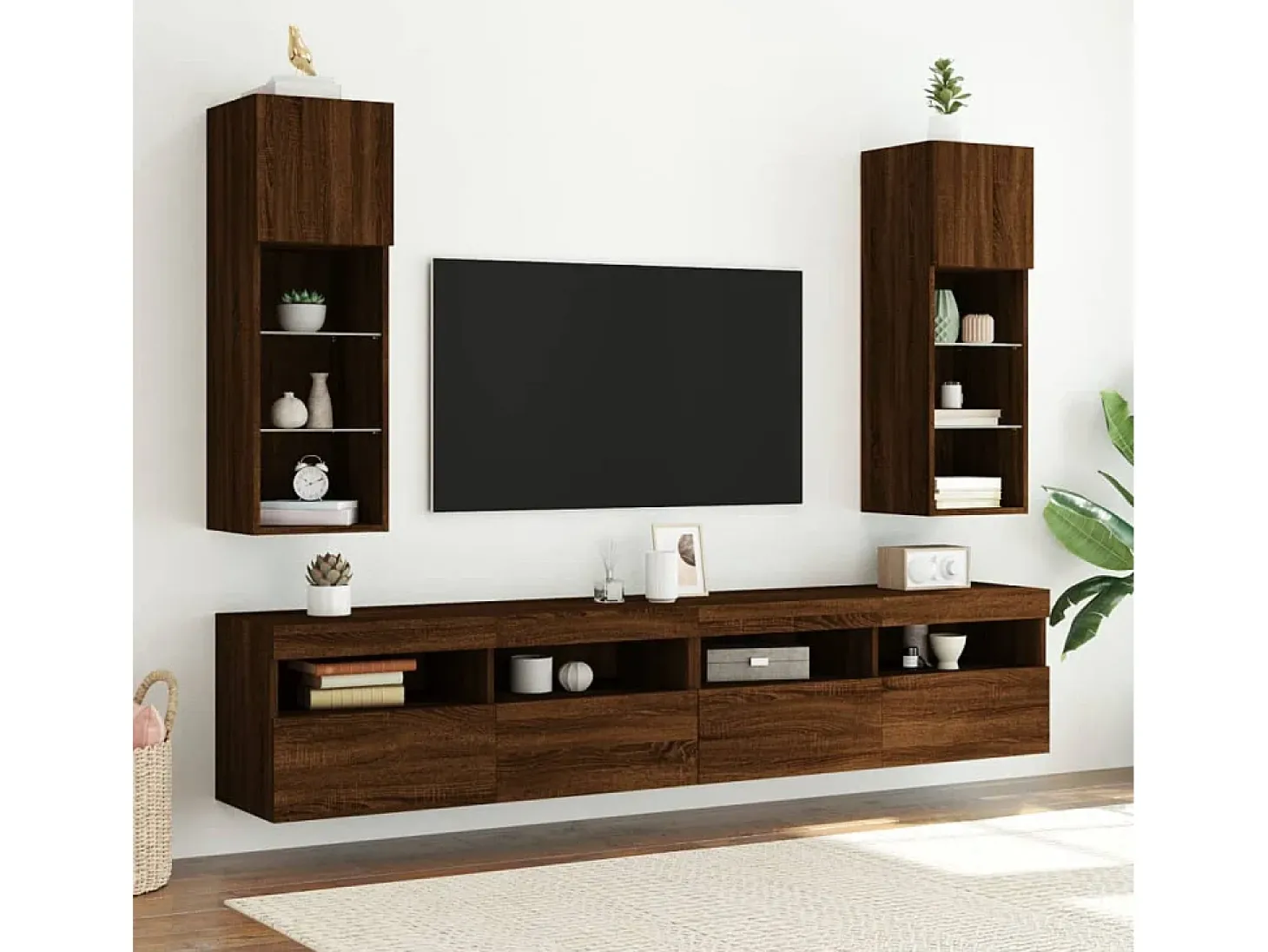 Almar Muebles de TV con luces LED 2 uds marrón roble 30,5x30x90 cm