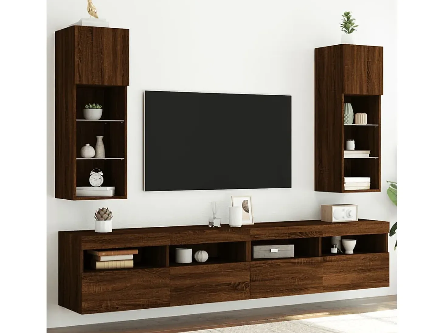 Almar Muebles de TV con luces LED 2 uds marrón roble 30,5x30x90 cm