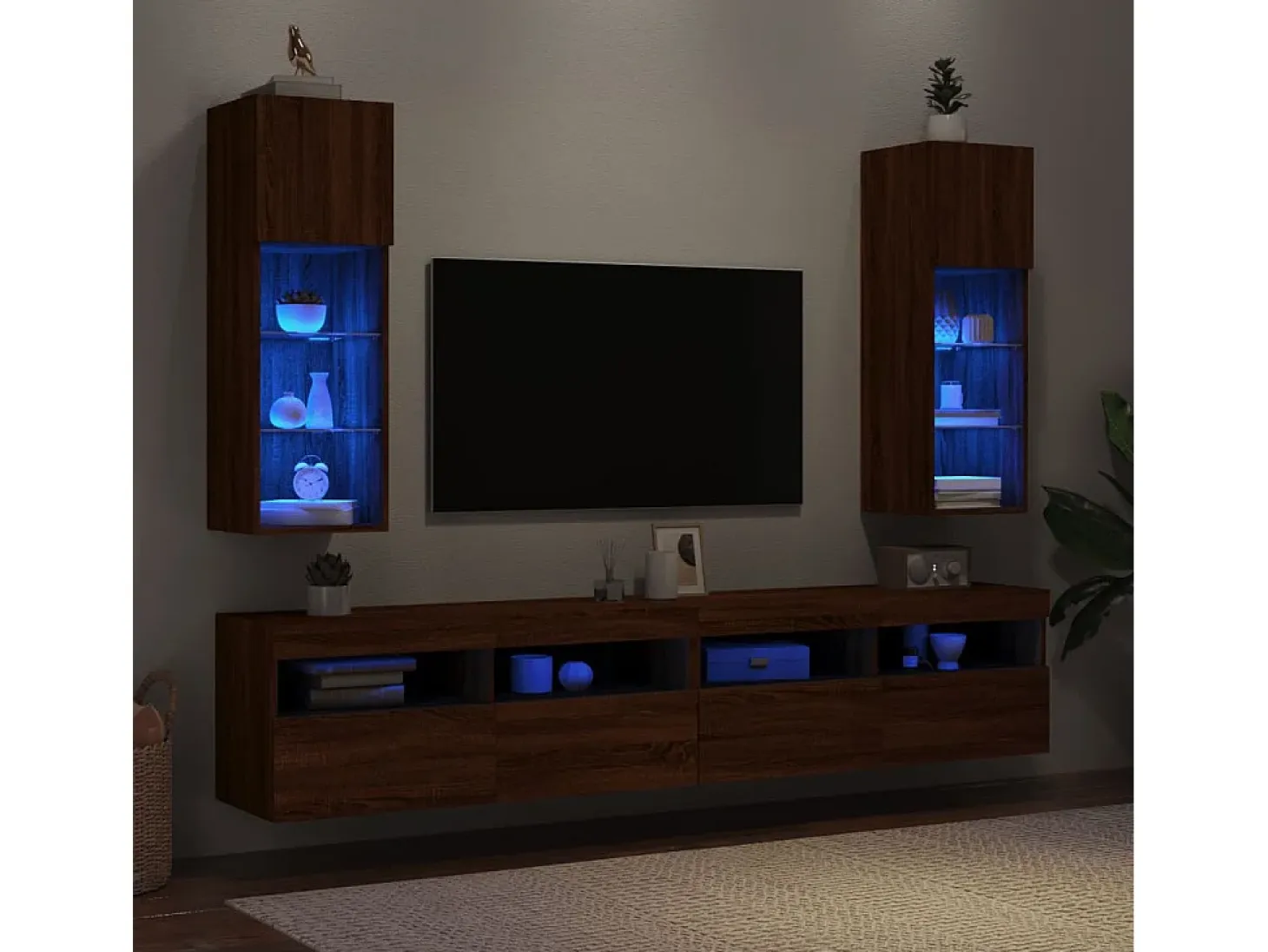 Almar Muebles de TV con luces LED 2 uds marrón roble 30,5x30x90 cm