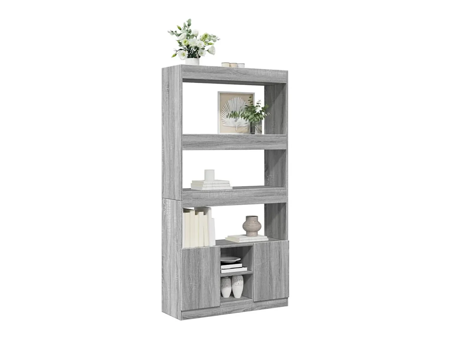 Aparador alto madera de ingeniería gris Sonoma 92x33x180 cm
