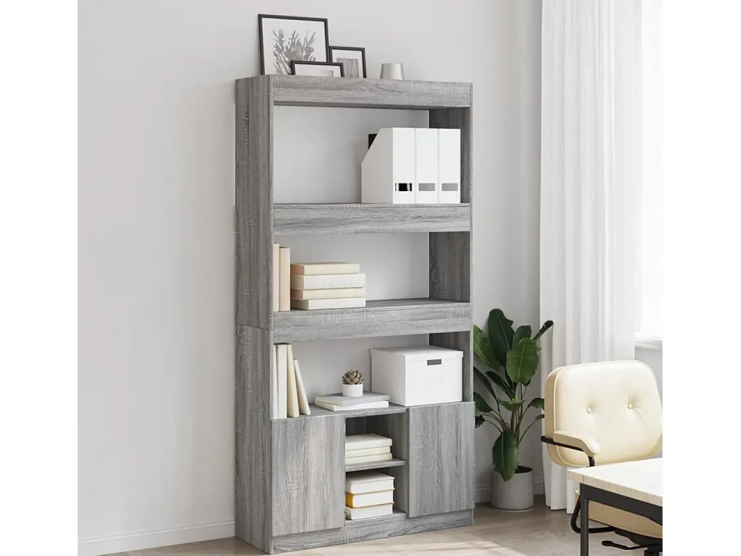 Aparador alto madera de ingeniería gris Sonoma 92x33x180 cm