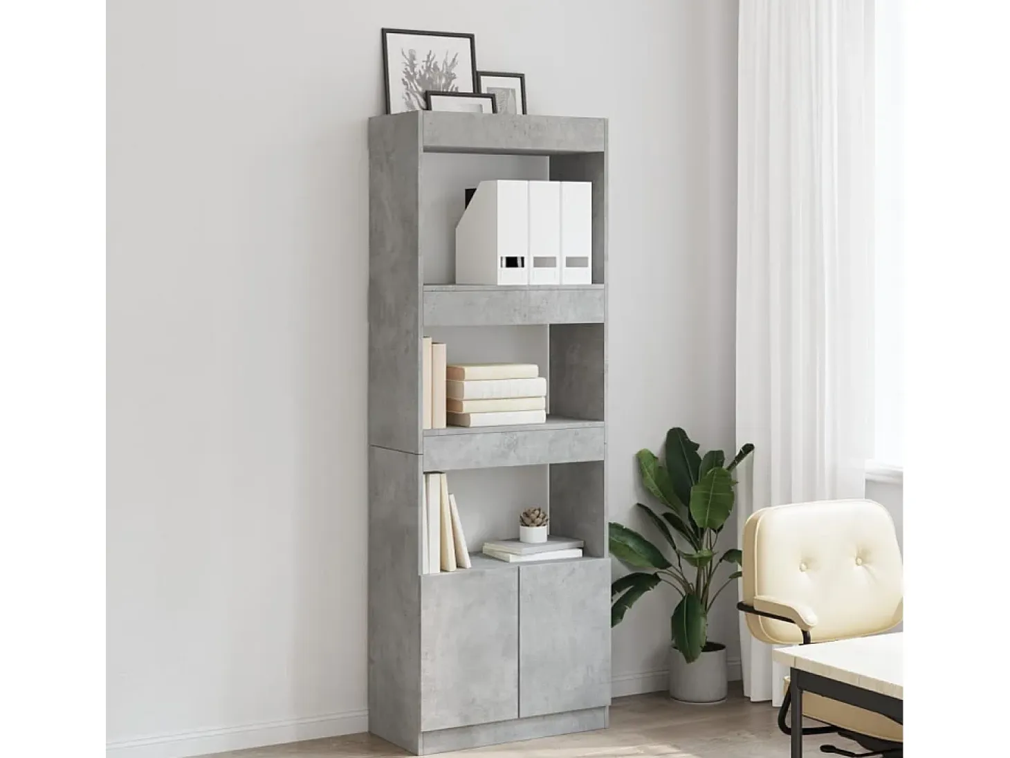 Aparador alto madera de ingeniería gris hormigón 63x33x180 cm