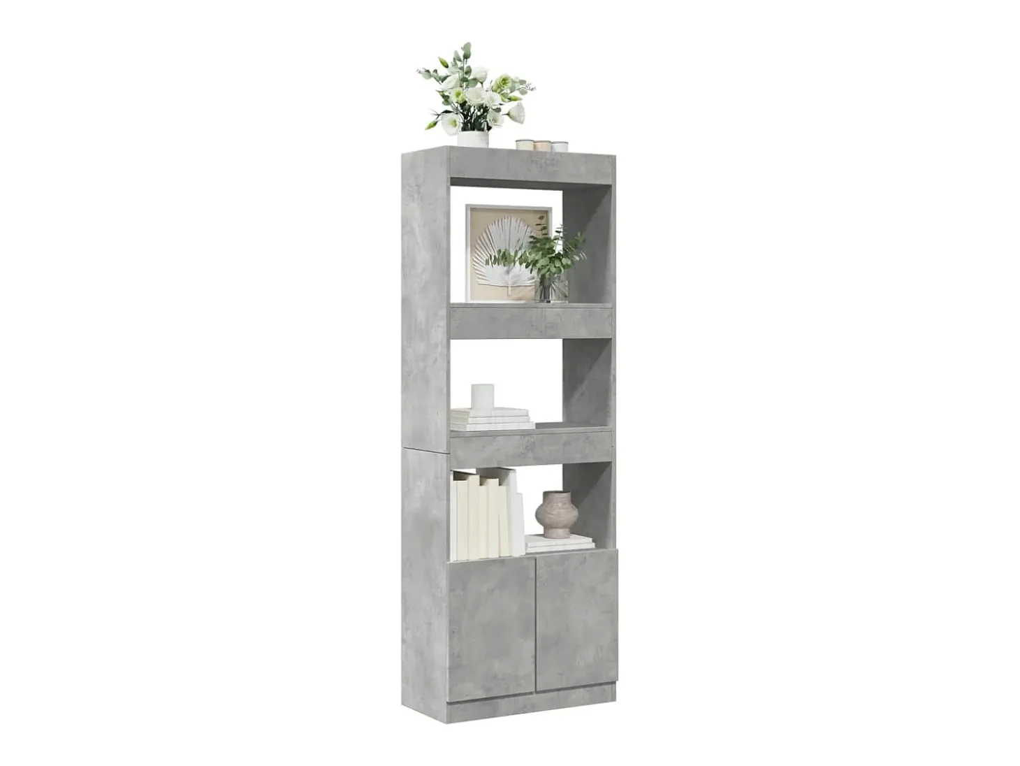 Aparador alto madera de ingeniería gris hormigón 63x33x180 cm