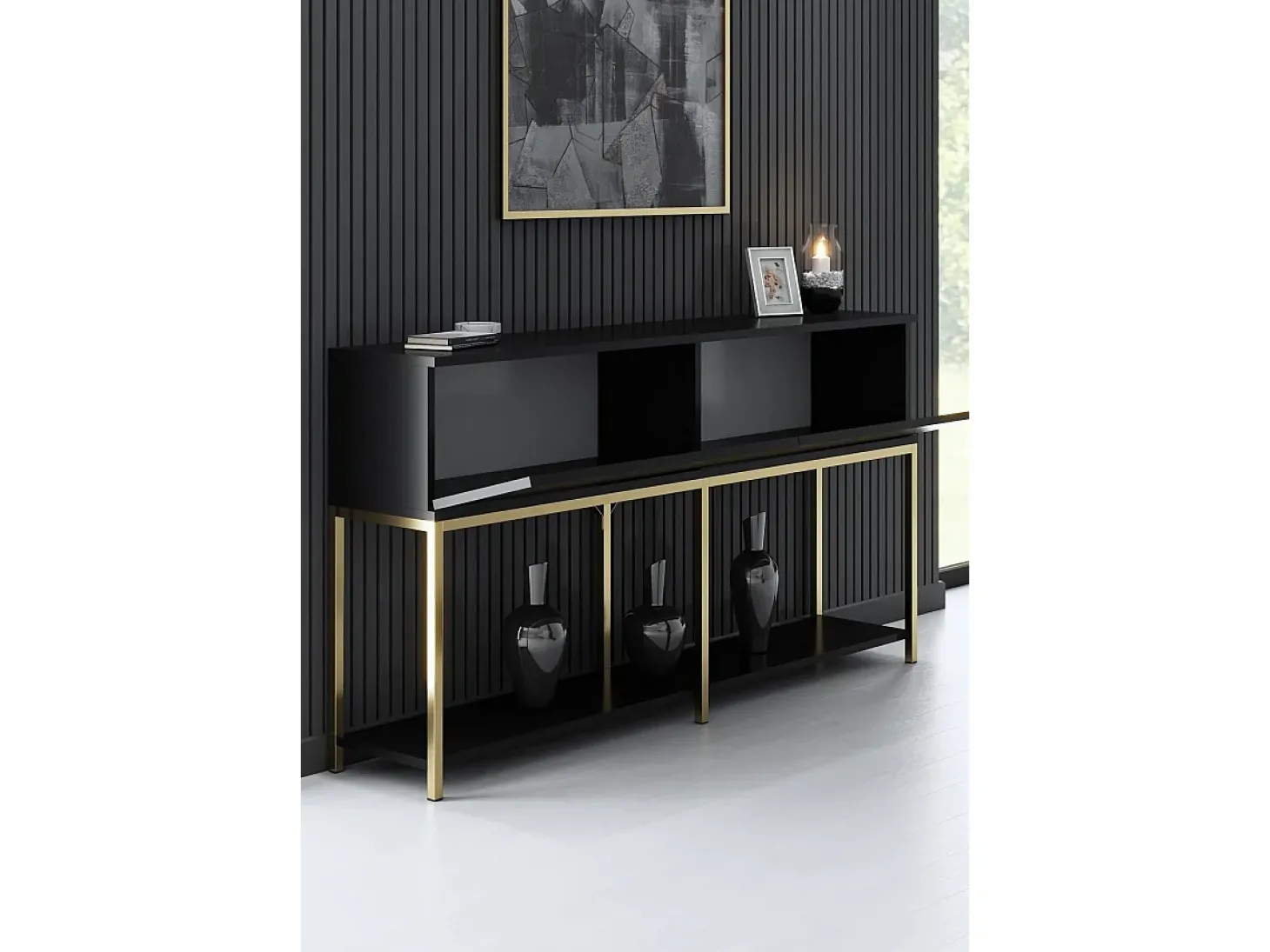 Aparador Lord Negro dorado150x30x80 cm