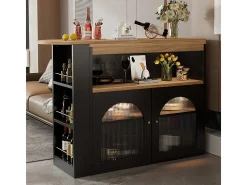 Aparador, Mueble bar giratorio y retráctil con LED - gran espacio de almacenamiento - estilo contemporáneo - Negro
