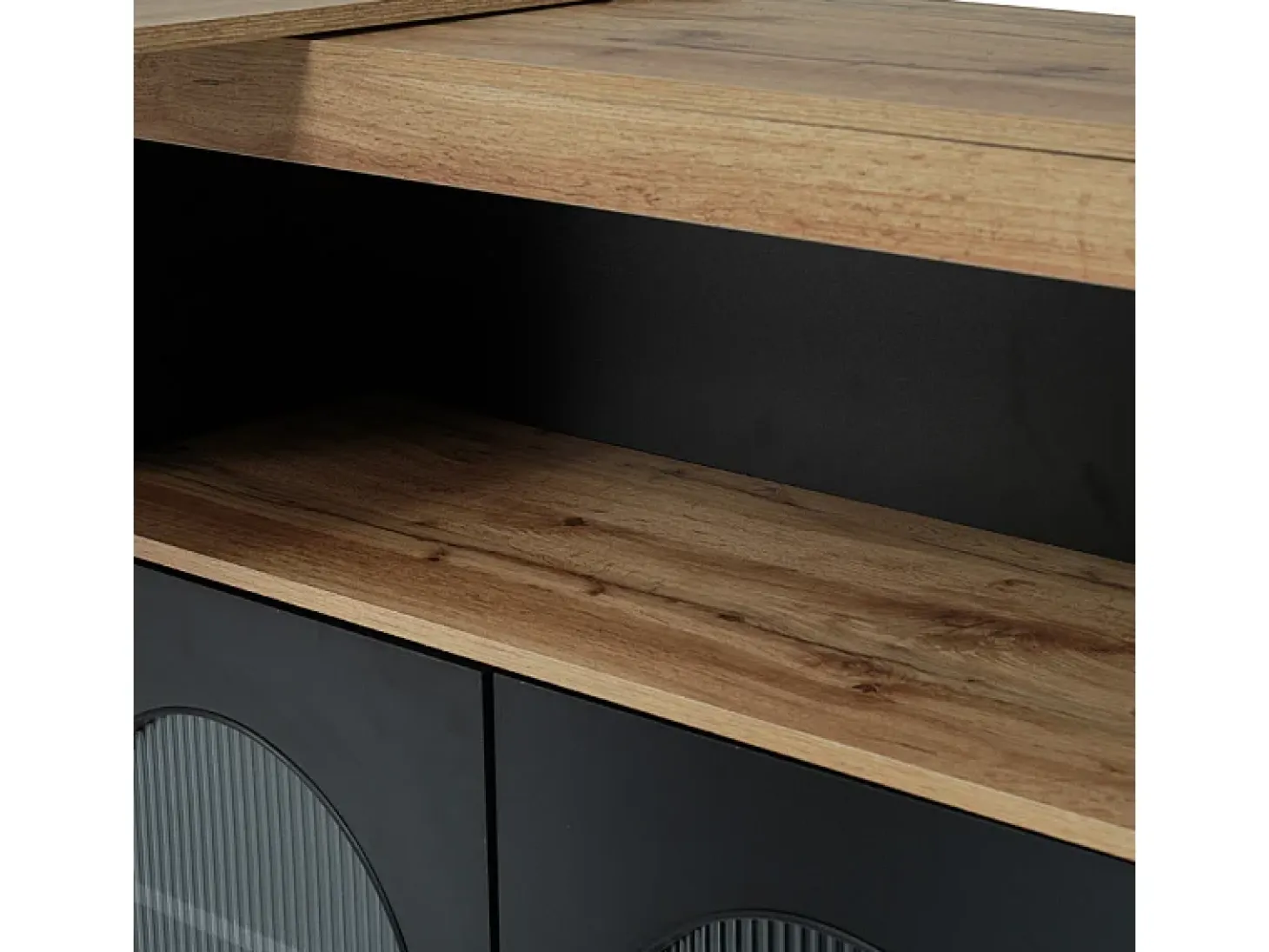 Aparador, Mueble bar giratorio y retráctil con LED - gran espacio de almacenamiento - estilo contemporáneo - Negro
