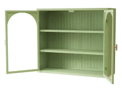 Aparador mural con 2 puertas de cristal curvado - Para cocina o baño - Verde - 70 × 23 × 60 cm