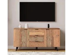 Aparador vintage de 140 cm con 3 cajones y estantes ajustables, color marrón - para salón y comedor