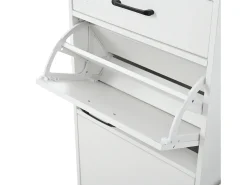 Armadietto bianco con 2 cassetti, 2 ante, panca e ganci, pannello forato 110x35x175,5cm