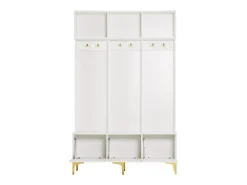 Armario blanco con 3 puertas y 6 ganchos, patas doradas, 120 x 40 x 191,5 cm