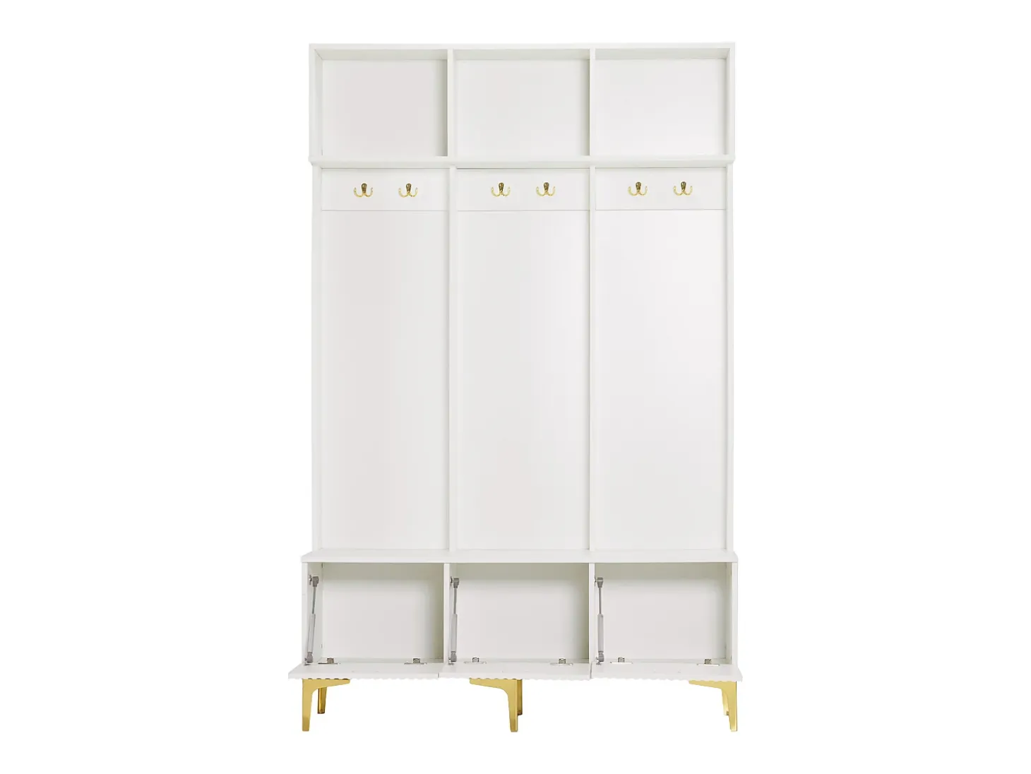 Armario blanco con 3 puertas y 6 ganchos, patas doradas, 120 x 40 x 191,5 cm