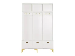 Armario blanco con 3 puertas y 6 ganchos, patas doradas, 120 x 40 x 191,5 cm
