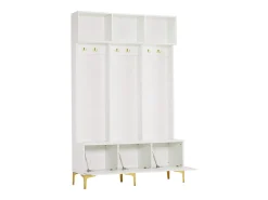 Armario blanco con 3 puertas y 6 ganchos, patas doradas, 120 x 40 x 191,5 cm