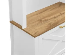 Armario blanco y natural con puerta y colgadores dorados, diseño arco 75x35x195cm
