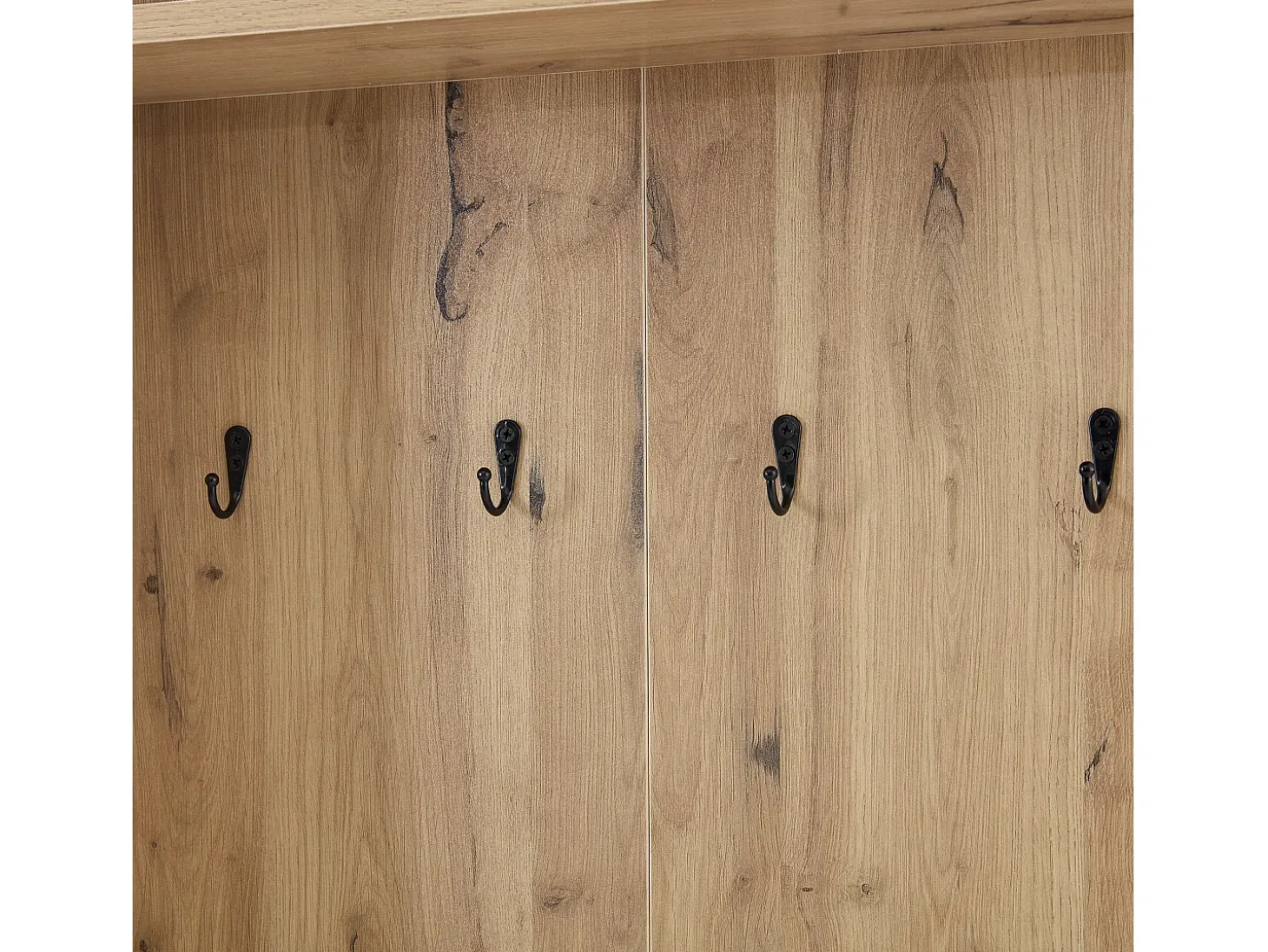 Armario blanco y natural con 2 puertas, 5 estantes y colgadores, tablero madera veteada 75x33x180cm