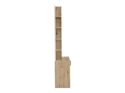 Armario blanco y natural con 2 puertas, 5 estantes y colgadores, tablero madera veteada 75x33x180cm