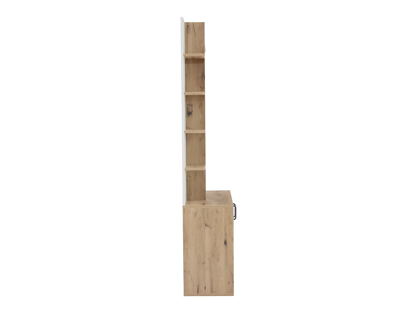 Armario blanco y natural con 2 puertas, 5 estantes y colgadores, tablero madera veteada 75x33x180cm