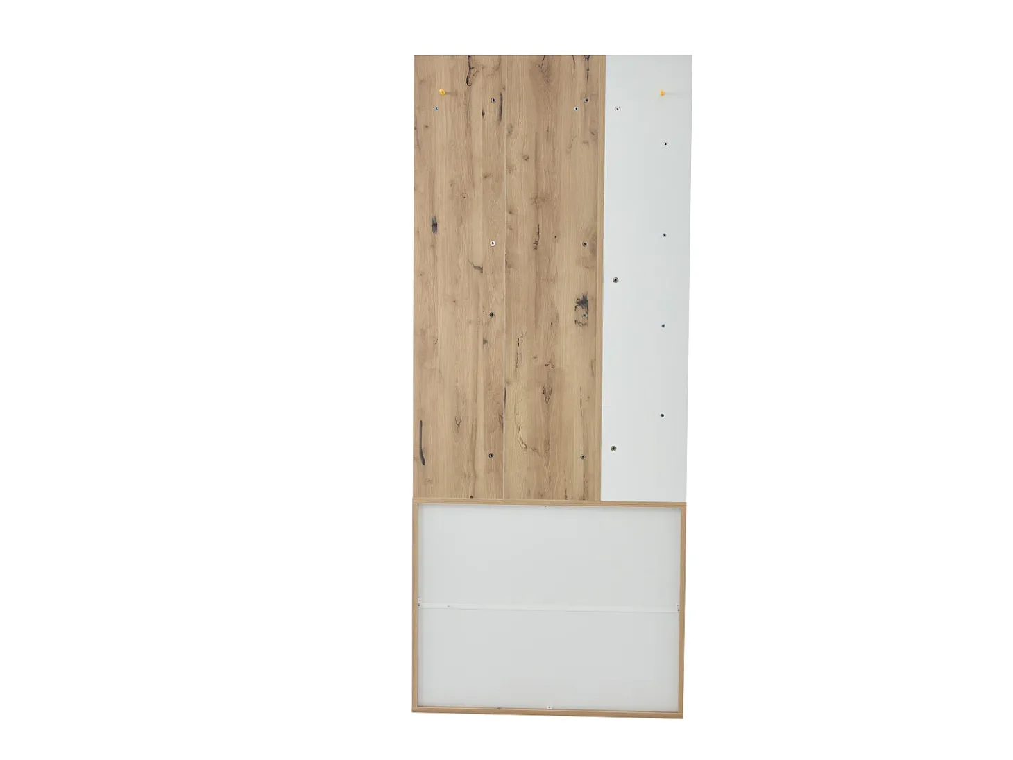 Armario blanco y natural con 2 puertas, 5 estantes y colgadores, tablero madera veteada 75x33x180cm