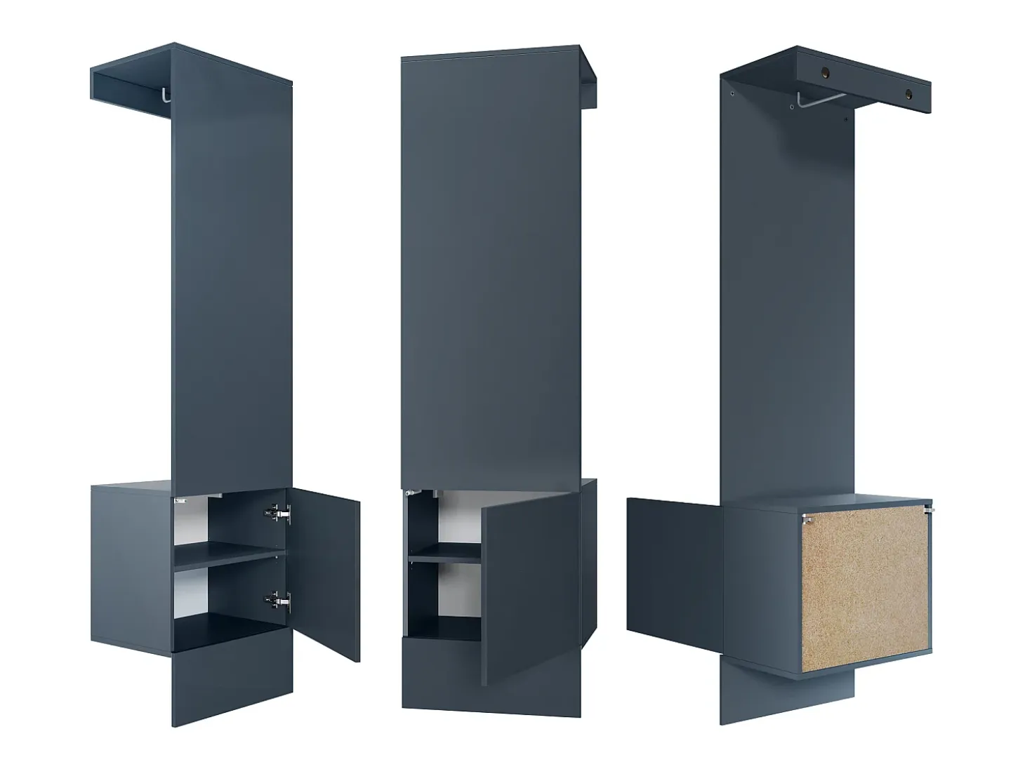 Armario Carlton Neo, Perchero de pared con panel de vestíbulo, espejo, barra para ropa y armario de pared, Azul real (52 x 193 x 35 cm)