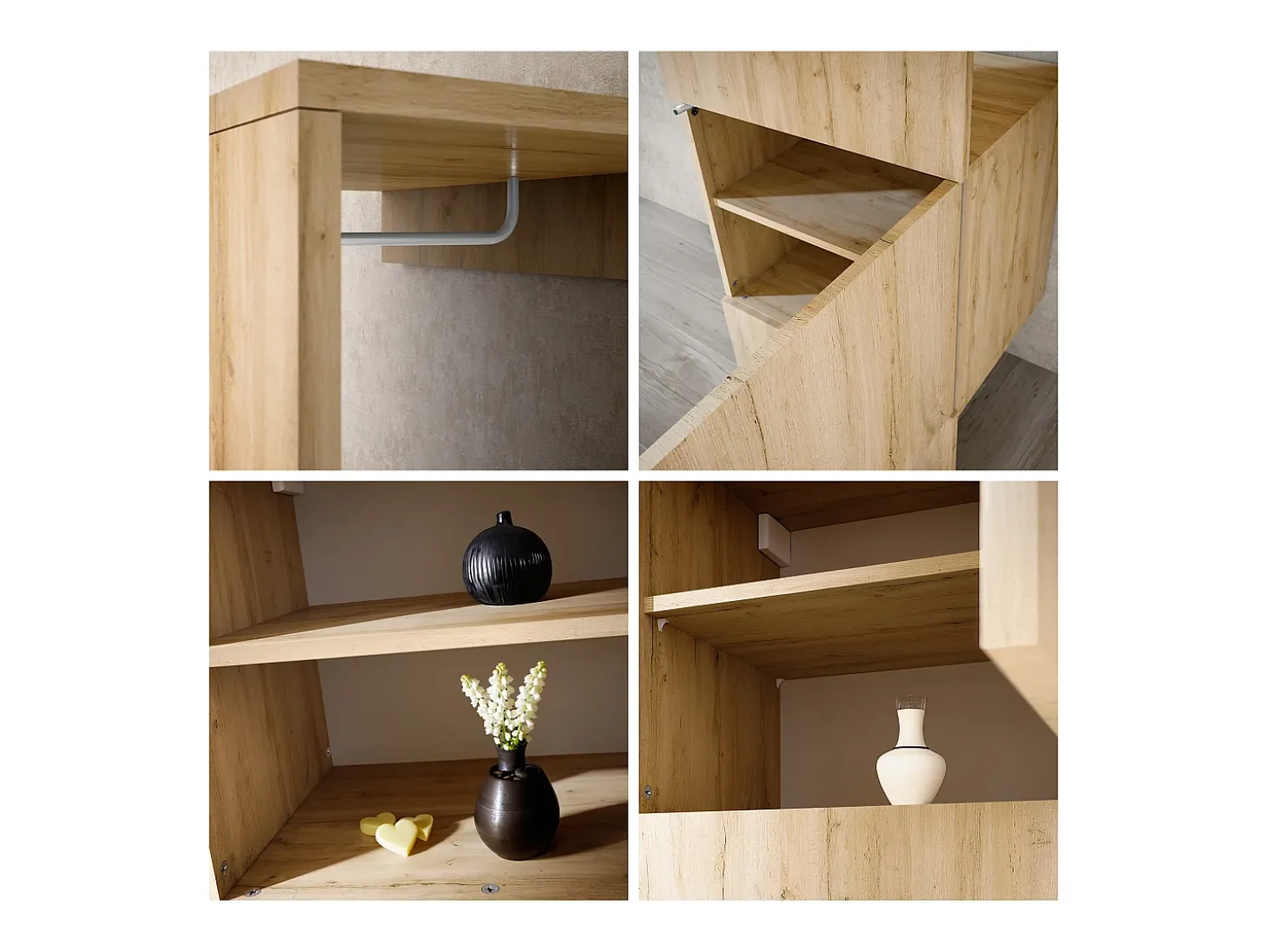 Armario Carlton Neo, Perchero de pared con panel de vestíbulo, espejo, barra para ropa y armario de pared, Roble Evoke (52 x 193 x 35 cm)