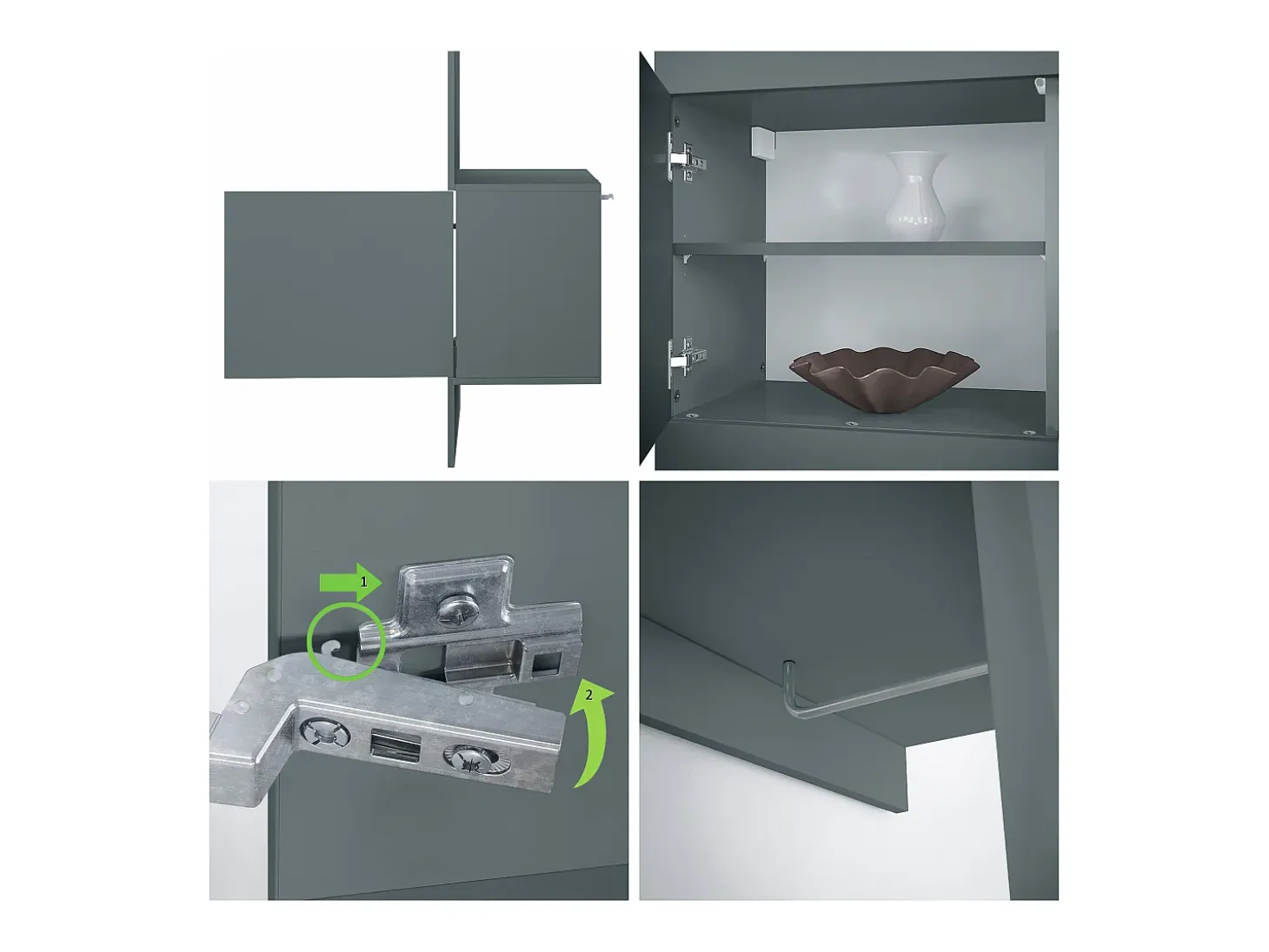 Armario Carlton Neo, Perchero de pared con panel de vestíbulo, espejo, barra para ropa y armario de pared, Fiordo verde (52 x 193 x 35 cm)