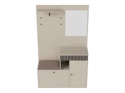 Armario con 2 puertas, cajón, espejo y cojín, material MDF 110x37x185,5 cm