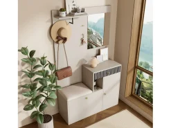 Armario con 2 puertas, cajón, espejo y cojín, material MDF 110x37x185,5 cm