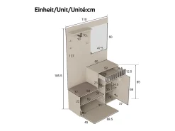 Armario con 2 puertas, cajón, espejo y cojín, material MDF 110x37x185,5 cm