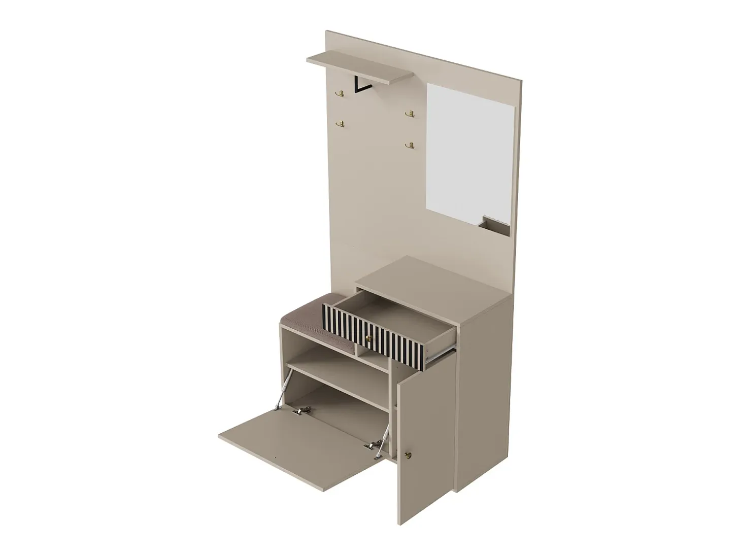Armario con 2 puertas, cajón, espejo y cojín, material MDF 110x37x185,5 cm