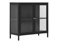 Armario con 2 puertas de cristal, acero negro, 80 x 35 x 80 cm