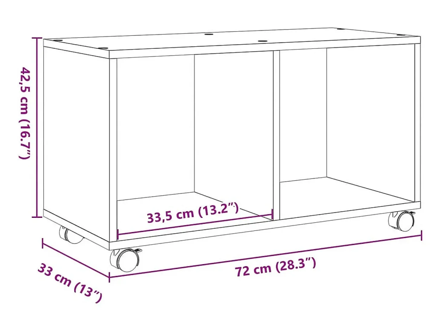 Armario con ruedas madera ingeniería gris Sonoma 72x33x42,5 cm