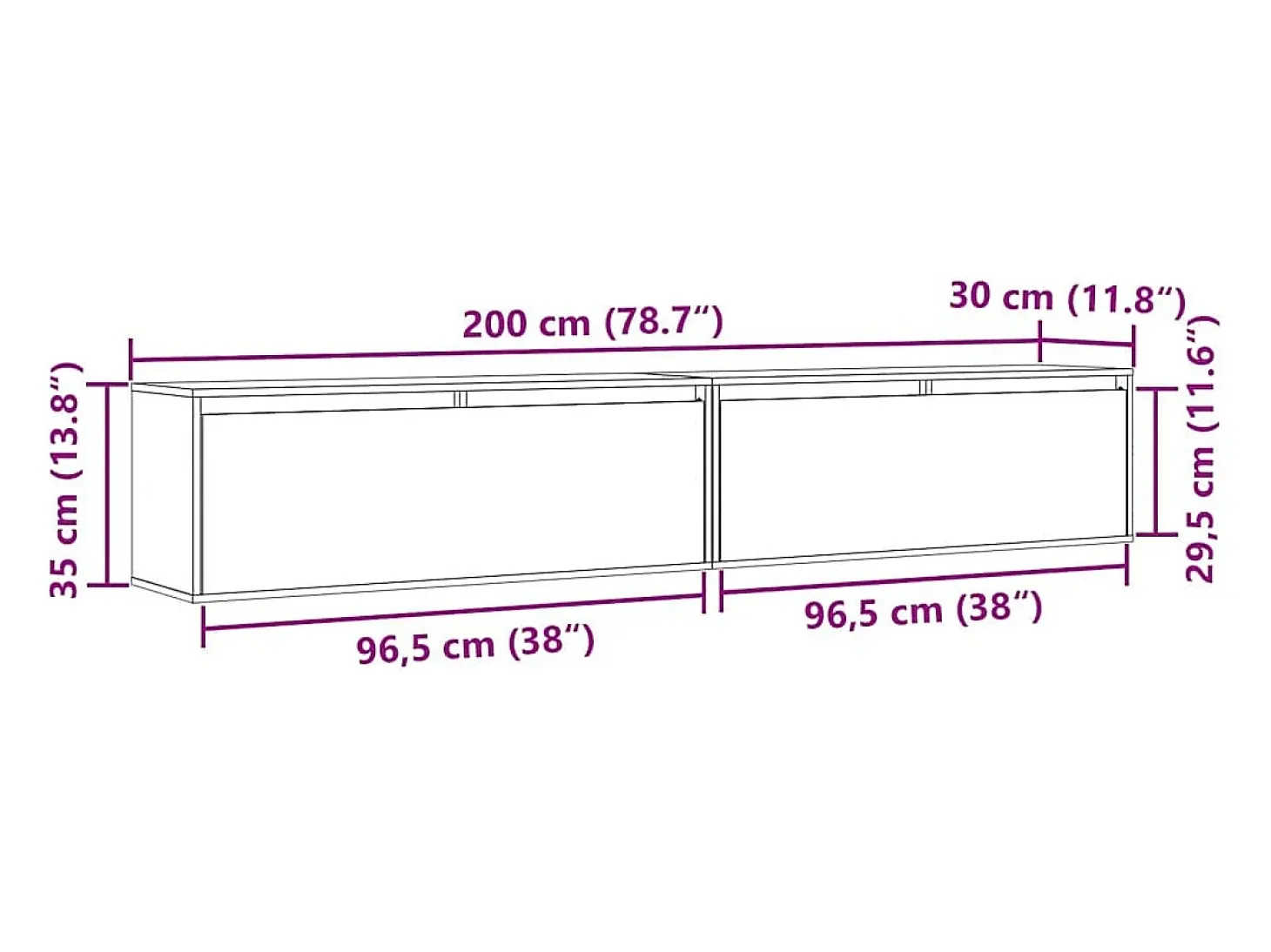 Armario de pared 2 uds madera maciza de pino blanco 100x30x35cm