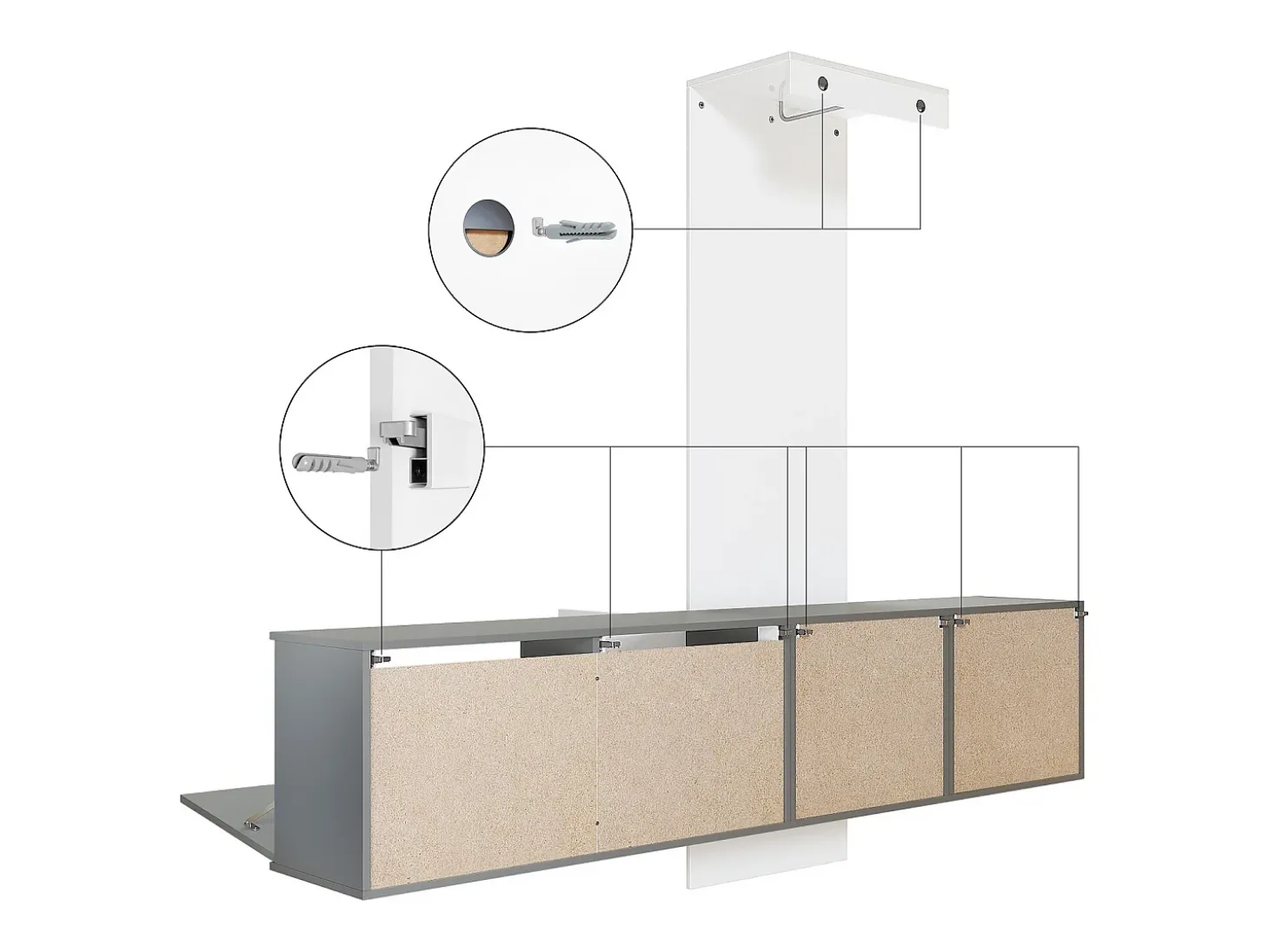 Armario de pared Carlton Set 1, Cuerpo en antracita mate / Panel en gris arena de alto brillo (208 x 193 x 35 cm)