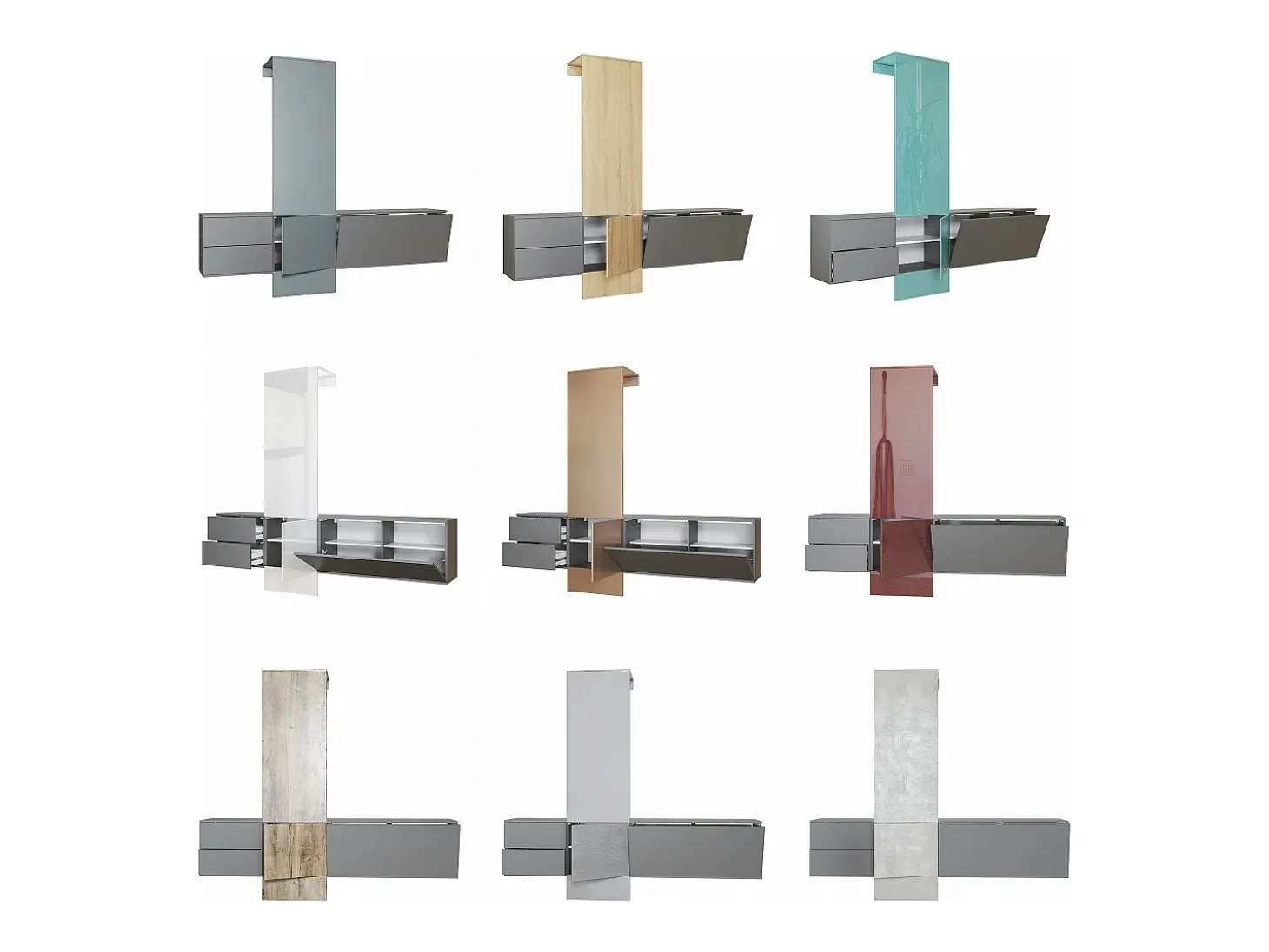 Armario de pared Carlton Set 1, Cuerpo en antracita mate / Panel en gris arena de alto brillo (208 x 193 x 35 cm)