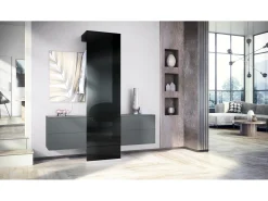 Armario de pared Carlton Set 3, Cuerpo en antracita mate / Panel en negro de alto brillo (157 x 193 x 35 cm)