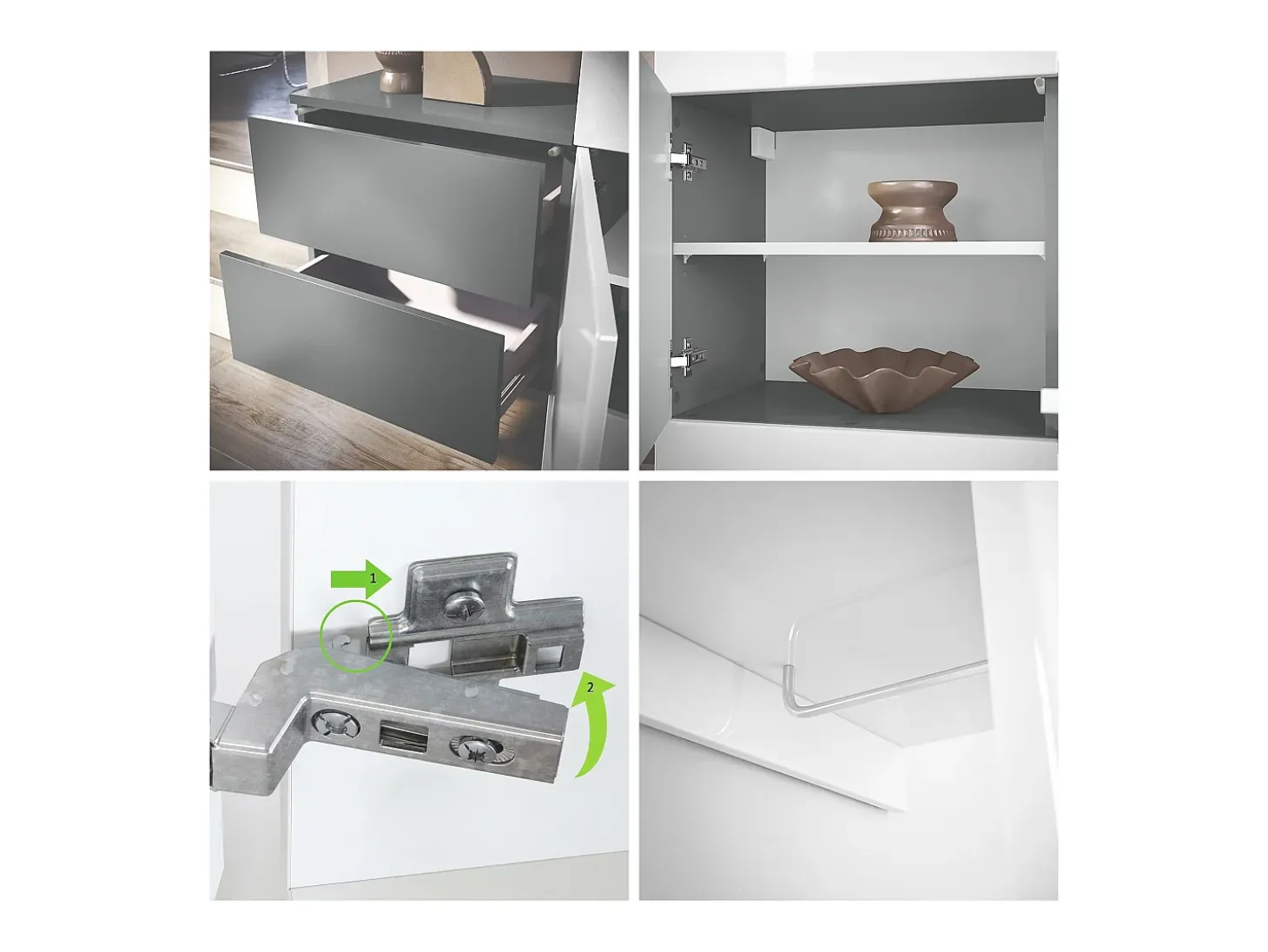 Armario de pared Carlton Set 3, Cuerpo en antracita mate / Panel en crema de alto brillo (157 x 193 x 35 cm)