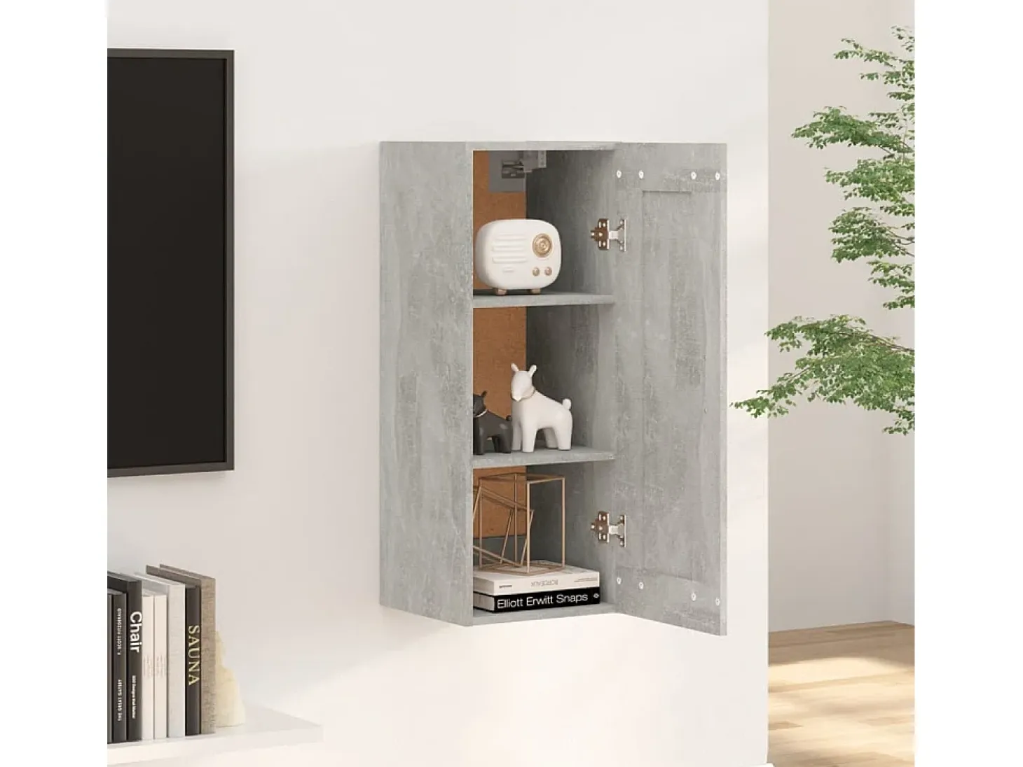 Armario de pared gris hormigón 35x34x90 cm Madera de ingeniería