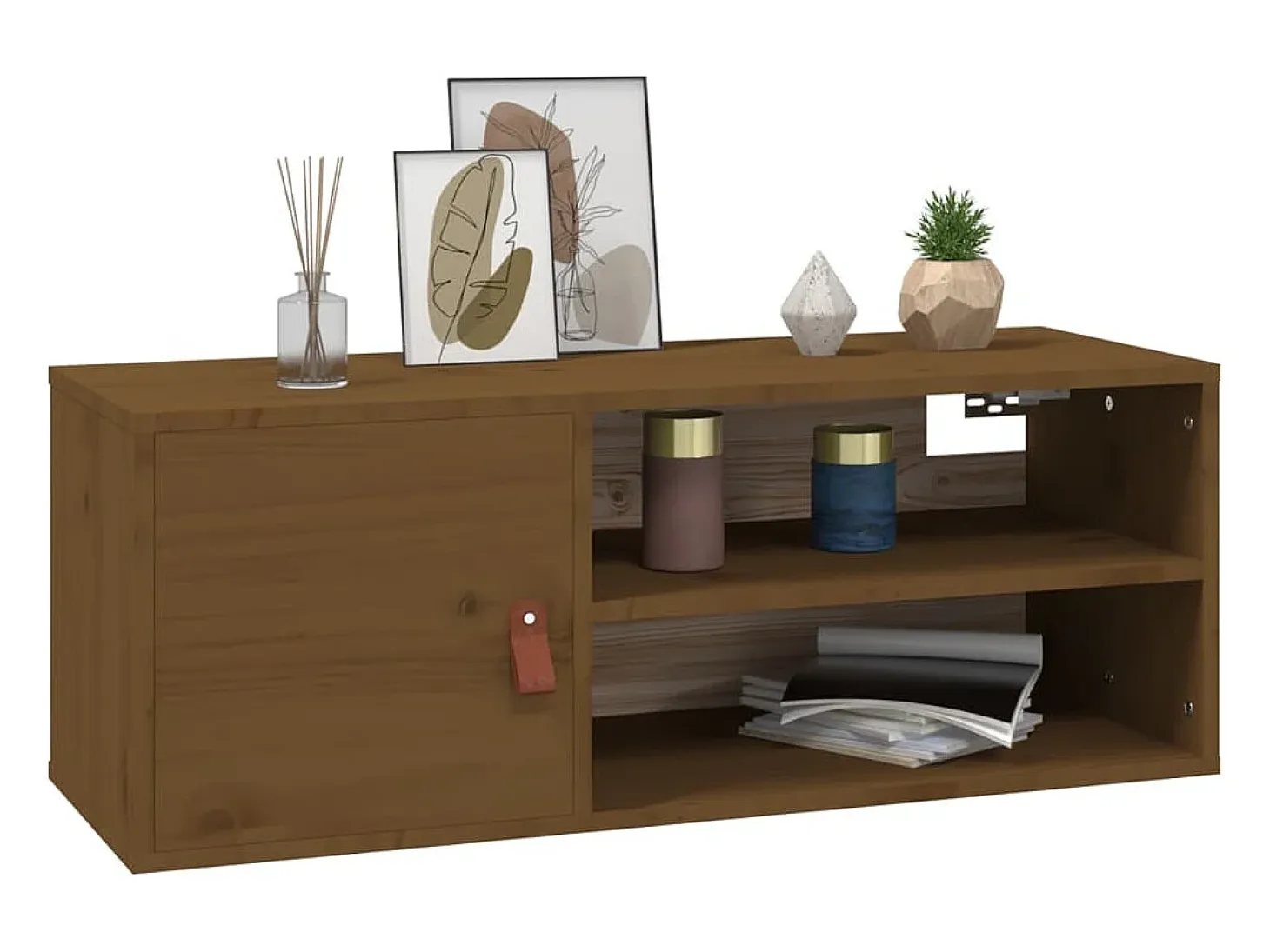 Armario de pared marrón miel 80x30x30 cm Madera maciza de pino