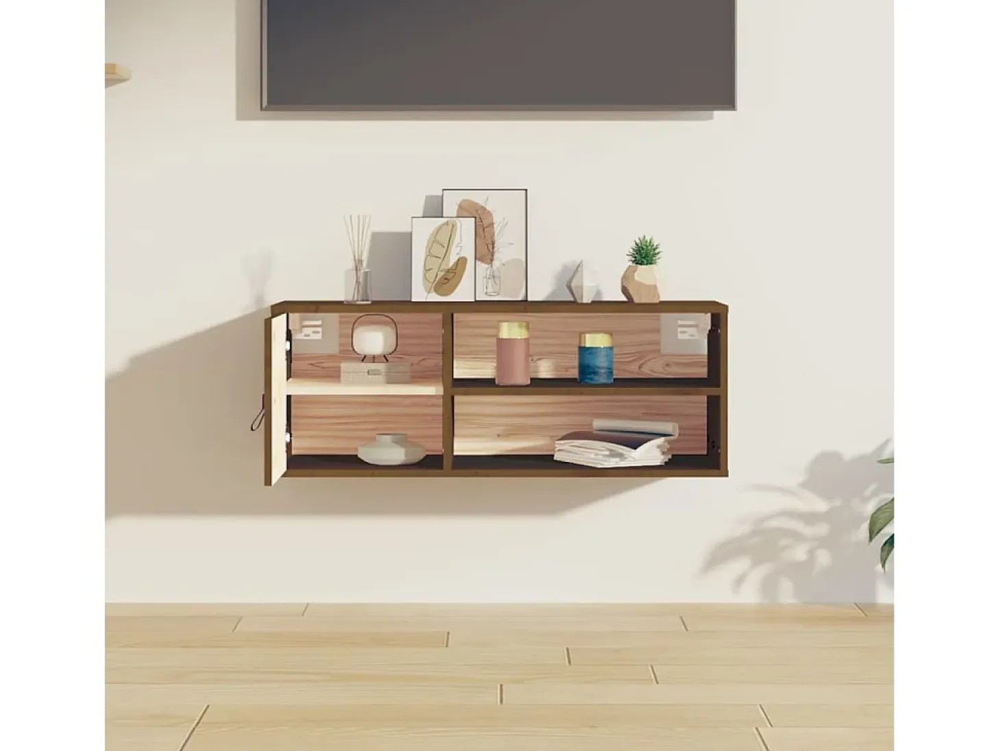 Armario de pared marrón miel 80x30x30 cm Madera maciza de pino