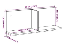Armario de pared 70x16,5x30 cm madera de ingeniería negra