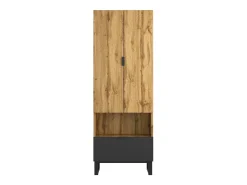 Armario de recibidor con cajón, estantes regulables y perchero, tablero de partículas de madera, color natural y negro (180x38x65 cm)