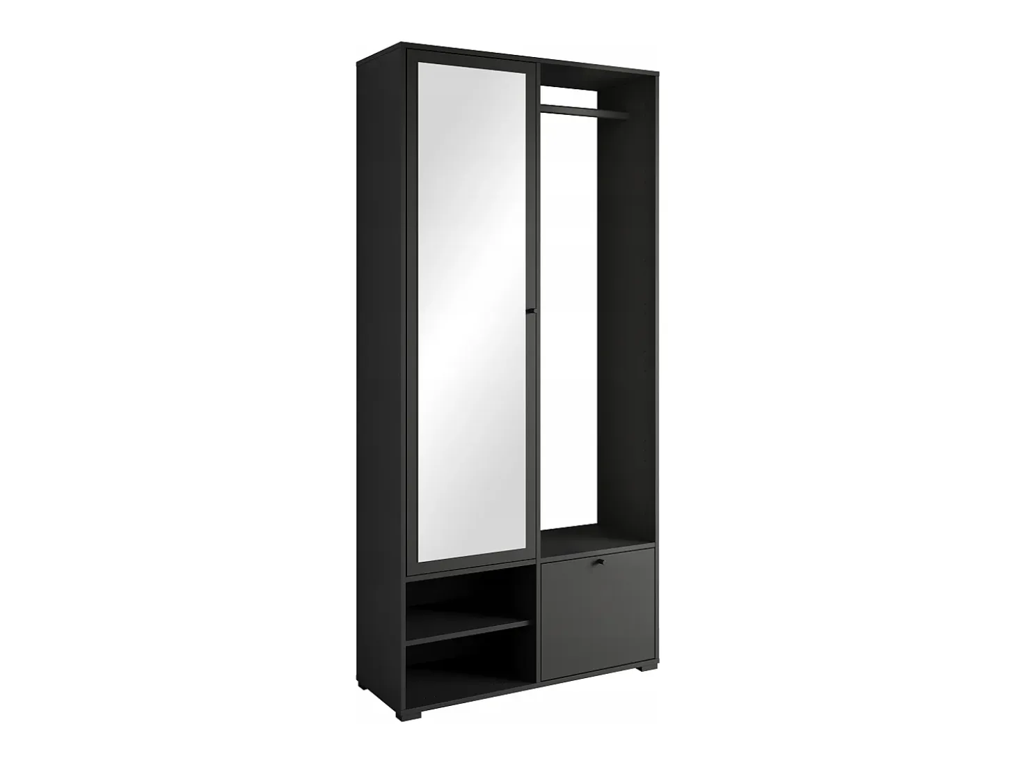 Armario moderno 90 cm armario de entrada con espejo estantes y barra mate grafito negro