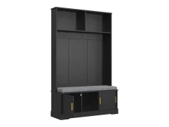 Armario negro con 3 puertas, banco zapatero y 6 ganchos, sencillo y versátil 120×40×191 cm