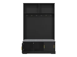 Armario negro con 3 puertas, banco zapatero y 6 ganchos, sencillo y versátil 120×40×191 cm