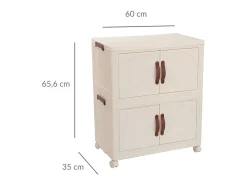 Armario organizador 2 niveles + 4 puertas y ruedas blanco/marrón 65,6x60x35 cm