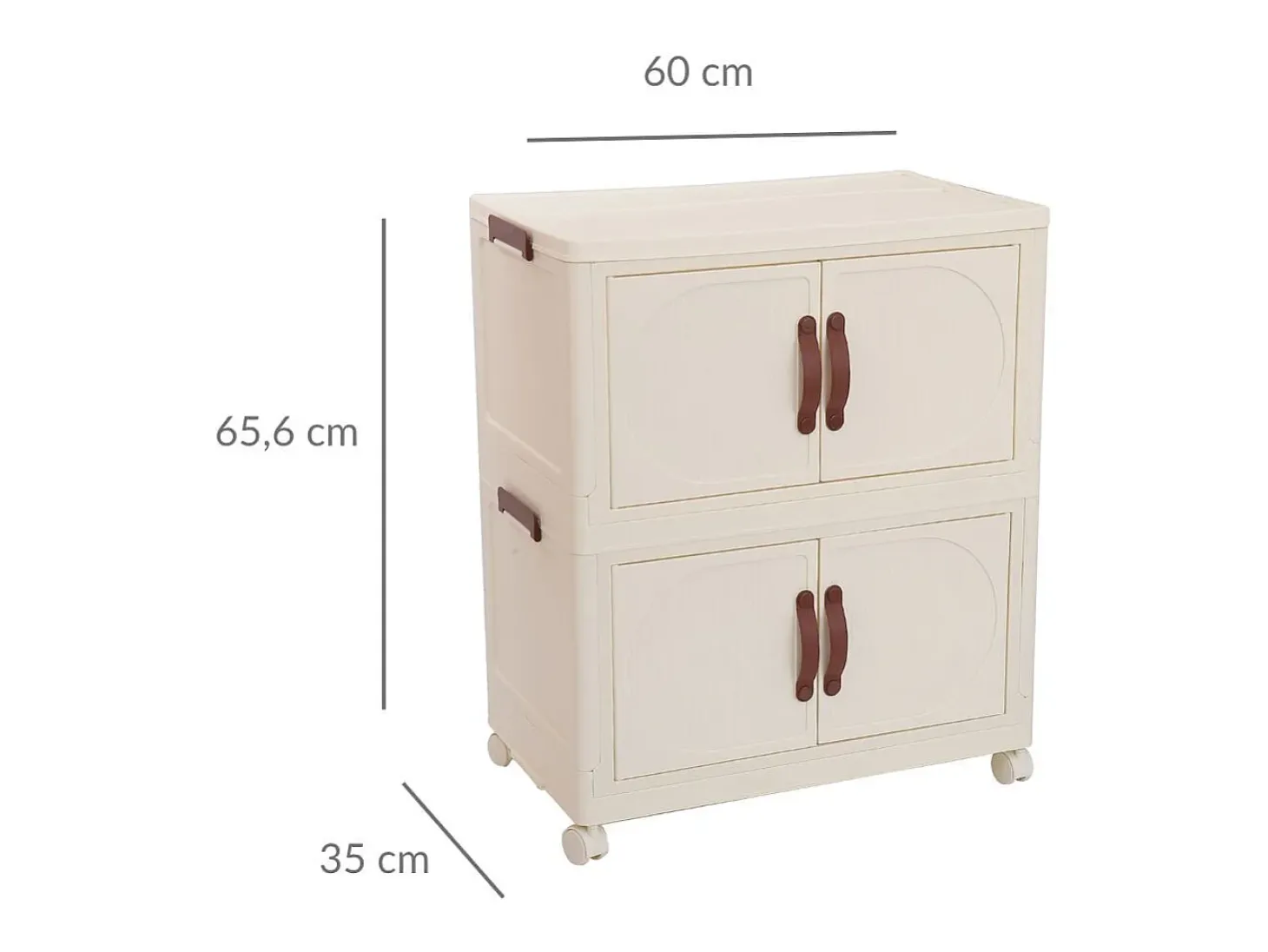 Armario organizador 2 niveles + 4 puertas y ruedas blanco/marrón 65,6x60x35 cm